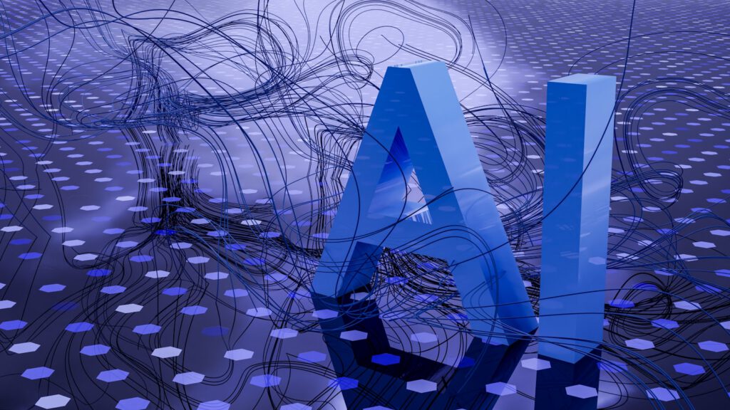 Abstract visualization suggesting neural networks and data flow